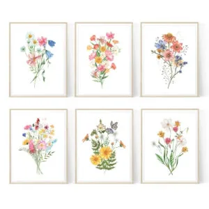 Watercolor Wildflower Wall Art SET OF 6